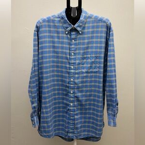 Brooks Brothers Sport Shirt XL Blue Yellow Plaid Button Down Long Sleeve Cotton